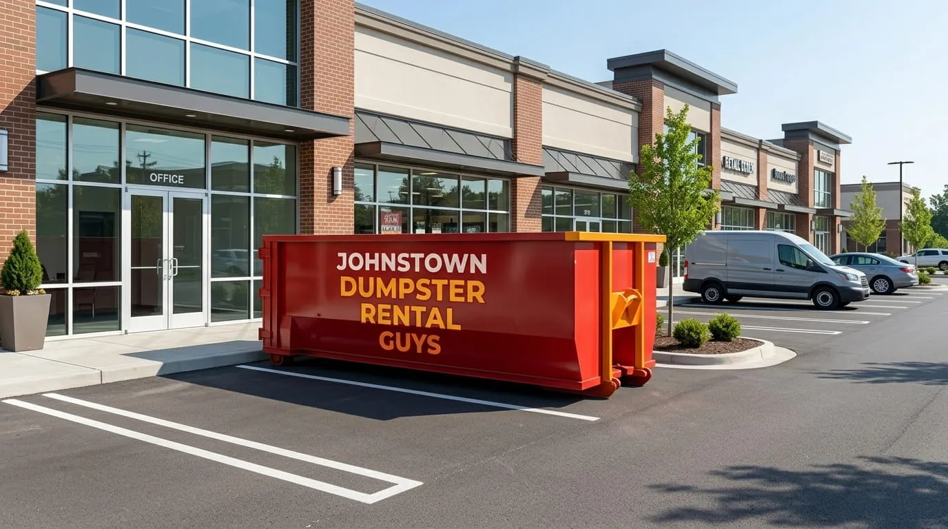 Commercial roll-off container at a retail plaza in Johnstown, Pennsylvania Commercial roll-off container at a retail plaza in Johnstown, Pennsylvania
