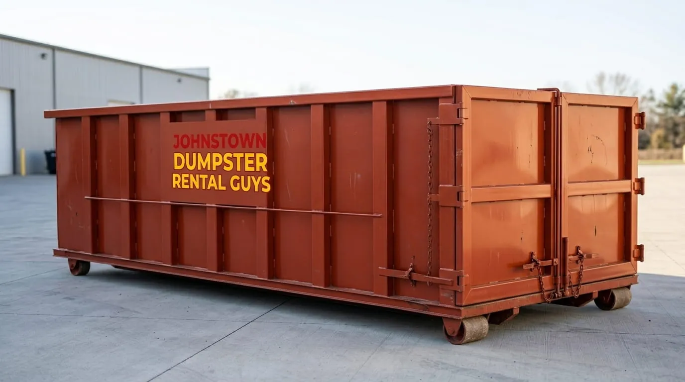 Clean empty roll-off container showing size and dimensions in Johnstown, Pennsylvania